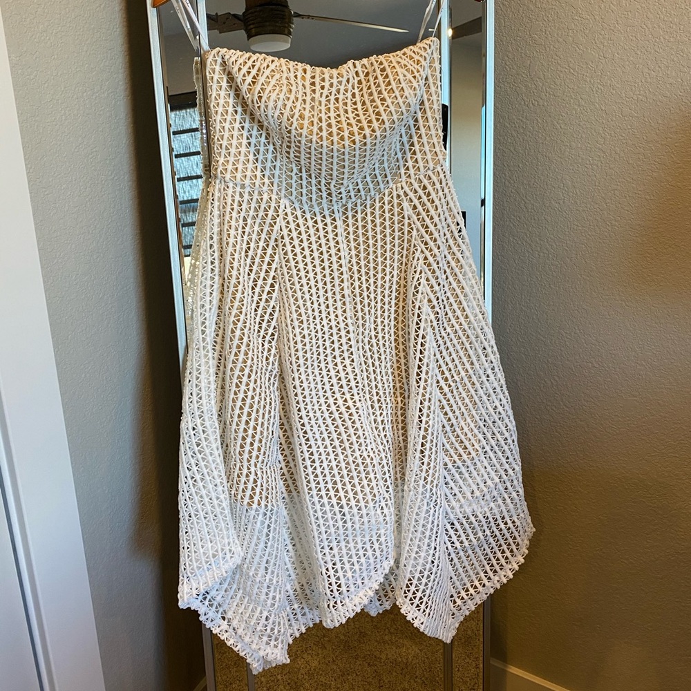 Lenaya White Crochet Lace Strapless Midi Dress